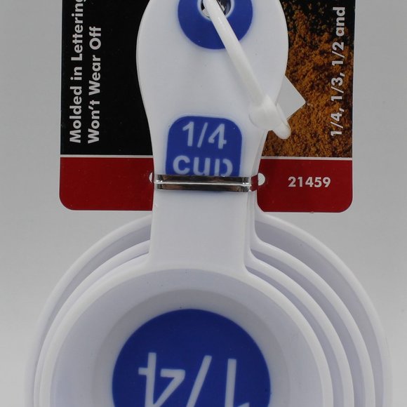 Chef Craft Select Plastic Measuring Cups 1/4, 1/3, 1/2, and 1 cup White and Blue - Picture 3 of 4